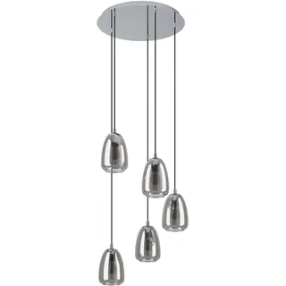 EGLO Hängelampe Alobrase, 5-flammige Cluster Pendelleuchte Esstisch, Hängeleuchte aus Metall in chrom und bedampften Glas in schwarz-transparent, Esszimmerlampe hängend, E27 Fassung, Ø 54 cm