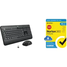 Logitech MK540 Advanced Kabellose Tastatur und Maus Combo - Schwarz + Norton 360 Deluxe 2024, Antivirensoftware für 3 Geräte