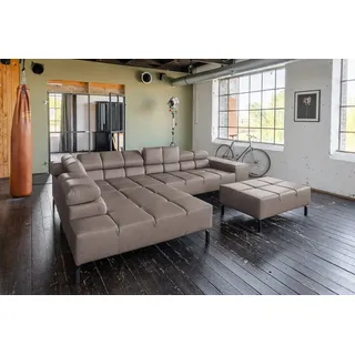 KAWOLA Sofa NELSON Ecksofa Leder dunkelbraun mit Hocker Recamiere links - Dunkelbraun