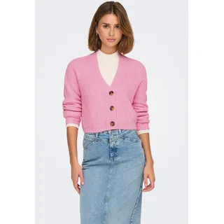 Only Strickjacke "ONLCAROL NICE L/S CARDIGAN KNT NOOS", Damen, Gr. L (40), pink (prism pink), Strick, Obermaterial: 100% Polyacryl, unifarben, regular fit hüftlang, V-Ausschnitt, Rippbündchen, Strickjacken Strickjacke