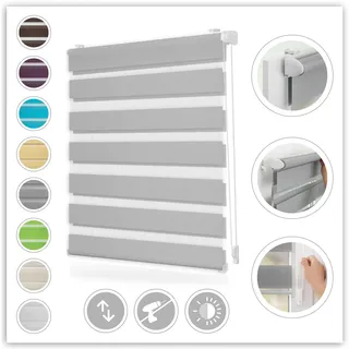 Doppelrollo LICHTBLICK ORIGINAL "Duo Rollo Klemmfix" Gr. 16, grau (grau, weiß), B:55cm H:150cm, Polyester, Rollos, Doppelrollo, Seitenzugrollo, Montage mit beiliegendem, verstellbarem Klemmträger, Topseller