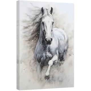 CCWACPP Pferde Leinwanddrucke weißes Pferdegemälde laufendes Pferd Bild Aquarell Western Tierporträt Kunstwerk für Büro Zuhause Wanddekoration gerahmt (A, (30.00 x 45.00 cms))