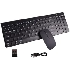 KautFair Kabellose Tastatur, 2,4 G, Bluetooth, wiederaufladbar, dünn, leise, kompakt, Set in voller Größe, Tastatur und Maus mit Ziffernblock & 3 DPI, verstellbar, für Mac, PC, Laptop (schwarz)
