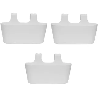 Engelland 3 x Blumenkasten zum Auf-Hängen, Farbe: Weiß, Blumentopf, oval, Balkon, Übertopf, Pflanzkasten, mit Wasserspeicher/Wasserauffangschale