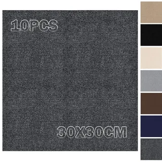 Selbstklebende Teppichfliesen 30x30cm Selbstliegend - 10 Stück Set - 0.9m2 - Teppichboden, Teppich Fliesen mit Rückendeckung, Teppich Bodenbelag zum Zuschneiden für Büro, Wohnung, Gewerbe, Dunkelgrau
