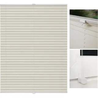 Vanillefarbenes Plissee ohne Bohren, Klemmfix-Faltrollo und Jalousie für Fenster und Türen, Sicht- und Sonnenschutz, blickdicht sowie lichtdurchlässig, 80x130 cm