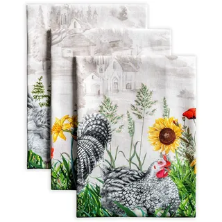 Maison d'Hermine Küchenhandtuch 100% Baumwolle (50 cm x 70 cm, Set von 3) | Küchenhandtücher Tischgeschirrtücher zum Muttertagsgeschenke Reinigen Buffetpartys Hochzeiten Frühling/Sommer - Basse Cour