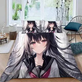 Bettwäsche 135x200 Winter Anime Mädchen Bettwäsche-Sets 3 Teilig 3d Japanische Manga-Kawaii Bettbezug Weich Mikrofaser Bettbezüge mit Reißverschluss und Kissenbezug 80x80cm für Erwachsene Kinder