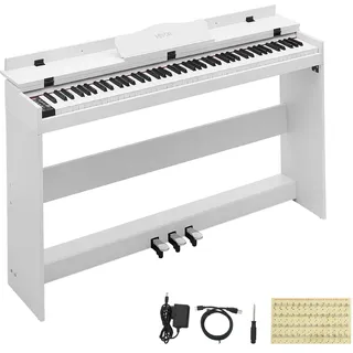 Vevor Digitalpiano 88 Halbgewichtete Tasten E-Piano HiFi-Lautsprecher Weiß für Anfänger, mit 128 Klängen, 128 Rhythmen, USB, MIDI, Audioausgang, Standard-3,5-mm-Kopfhörerbuchse, Notenhalter und Pedal