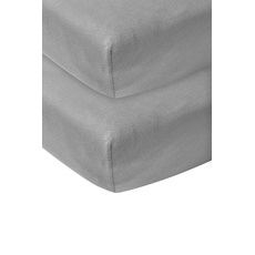 Bild Baby Uni Spannbettlaken 2er Pack für das Kinderbett (Bettlaken mit weicher Jersey-Qualität, aus 100% Baumwolle, perfekte Passform durch Rundum-Gummizug, atmungsaktiv, Maße: 60 x 120cm), Grau