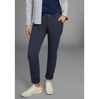Chinohose KANGAROOS, Damen, Gr. 42, N-Gr, blau (marine), Web, Obermaterial: 98% Baumwolle, 2% Elasthan, unifarben, gerade, unten schmal lang, Hosen Chinohose, in schmaler Form, mit Kordel zu binden, Topseller