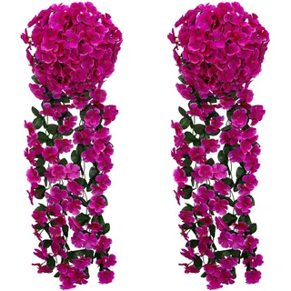 JUSTOYOU Künstliche Wisteria Blume Girlande, Faux Wisteria Hängende Blume Magenta, gefälschte hängende Korb Pflanze Seide Trailblume für Garten Wand Innen Dekoration (2pcs, Magenta)