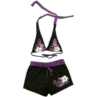 WANGSHUO Bikini Damen Set Y2k Retro Floral Print Halter Spitze Frauen Split Sommer Strand Bademode-Purple-l
