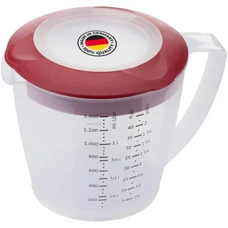 Westmark Rührbecher/Messkanne mit Spritzschutz, Deckel und Ausgießer, Kunststoff, Füllvolumen: 1,4 Liter, Helena, Transparent/Rot, 3105227R