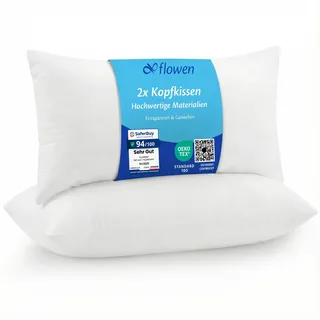 Flowen Kopfkissen 40x80 cm Kissen für Bett 40 x 80 2er Set Bettkissen Hypoallergene Anti-Milben Weiche Kissenfüllung mit Weicher Gesteppter Kopfkissenbezug 100% Polyester Schlafkissen