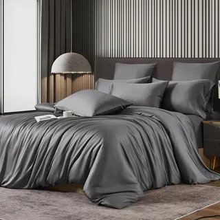Luowei Bambus Bettwäsche 135x200 cm Grau Kühlend & Atmungsaktiv Sommer Bettwäsche Set 100% Bambus Lyocell Weich Oeko-TEX Zertifiziert Bettbezug mit Reißverschluss und 1 Kissenbezug 80x80 cm