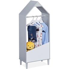 Bild Kleiderständer, Kleiderstange Kinderzimmer, mit Ablage, HBT: 117x48x30 cm, Kindergarderobe, grau/weiß