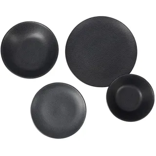 Novel Kombiservice , Dunkelgrau , Keramik , 16-teilig , Uni , lebensmittelecht, stapelbar , Geschirr, Geschirrsets, Kombiservice