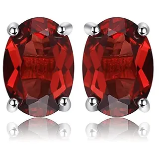 JewelryPalace Ovalschliff 2ct Echt Roter Granat Birthstone Ohrstecker Silber 925 Damen, Schmuck Set, Ohrringe Silber Edelstein Mädchen, Ohrstecker Silber Klein mit Stein Frauen Geschenk