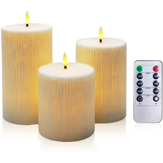 AiiBowy [3er Set Led Kerzen 4"/5"/6”, Flammenlose Kerzen mit Fernbedienung Timer Funktion Batteriekerzen, Weihnachtskerzen, LED Stabkerzen Home Deko, Wohnzimmer, Outdoor, Geburtstag, Party,(Weiß)
