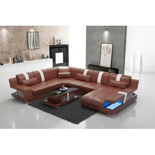 Sofa UForm Ledersofa Couch Wohnlandschaft Garnitur Design Modern Sofas Grau LED - Grau