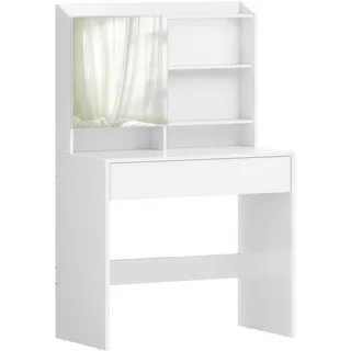 VASAGLE Schminktisch, mit Spiegel und Einer Schublade, Kosmetiktisch, verstellbare Ablagen, modern, 40 x 70 cm, wolkenweiß RDT118W01