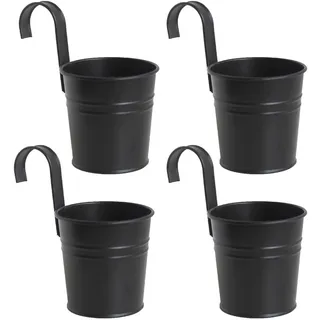 Pyuyan 4 Stücke Hängender Blumentopf, Hängender Blumentopf mit Drainage Loch, Hängetopf Metall Blumentopf, Metall-Blumentopf mit Abnehmbar Haken, Balkone und Gärten Dekorieren (Schwarz, Mini)