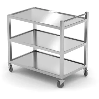HENDI Servierwagen, geschweißt für hohe Stabilität, mit 3 Ebenen, Belastung pro Ebene: 70kg, 4 Lenkrollen, 2 Rollen feststellbar, Transportwagen, Küchenrollwagen, 800x500x(H) 850mm, Edelstahl