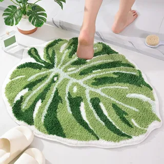Dermalyx Monstera Blatt Badezimmerteppich, rutschfest Badmatte im Palmblatt Design, Badezimmermatte, Boho Stil, Grüne Badvorleger für Dusche und Badewanne