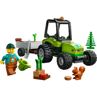 LEGO 60390 City Kleintraktor, Spielzeug-Traktor mit Anhänger, Fahrzeug zum Bauernhof-Set mit Gärtner-Minifigur & Tierfigur, Konstruktionsspielzeug ab 5 Jahren - Beige
