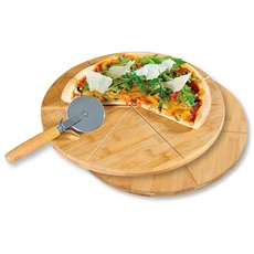 Bild | 2 Pizzateller mit 1 Pizzaschneider, Material: FSC®-zertifizierter Bambus, Maße: ø 32 cm/Stärke: 1 cm, Farbe: Braun |58465