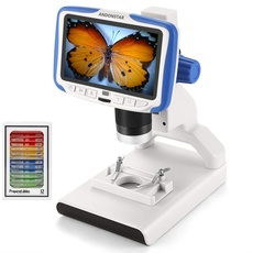 Andonstar AD205 USB-LCD-Münz-Digitalmikroskop für Kinder 200-fache Vergrößerung Zoom 5-Zoll-Bildschirmlabor-Handkamera mit Beispieldias