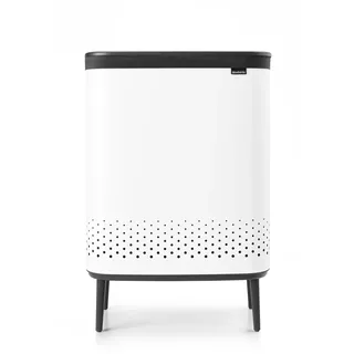 Brabantia Bo Hi 2 x 45L - Wäschekorb - 2 Fächer - Deckel mit Quick-Drop Öffnung - Herausnehmbarer Baumwollsack - Tragbar & Hygienisch - Schlafzimmer- & Badezimmerzubehör - Weiß