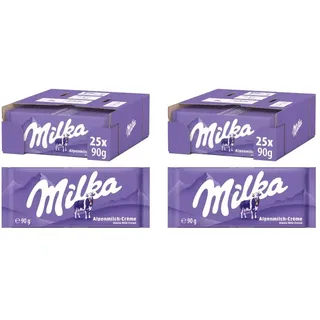 Milka Alpenmilch-Schokolade – klassische Tafelschokolade aus zarter Alpenmilch im Vorratspack – 25 x 90g (Packung mit 2)