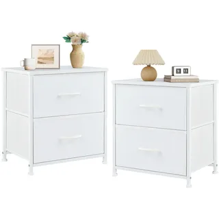 Sweetcrispy Nachttisch-Set, 2 Stück, Beistelltische mit 2 Schubladen, Nachttisch für Kinder, Nachttisch mit Stoffbehältern, Holzplatte, kleine Kommode für Schlafzimmer, Schrank, Eingang,