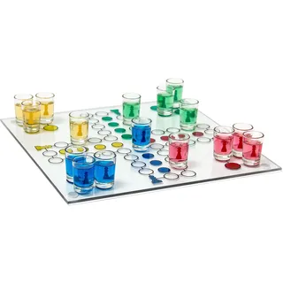 Relaxdays Drinking Ludo Spiel Partyspiel 2 Würfel & 16 Shotgläser bunt Grau/Silber/Metallic