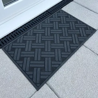 Ultralux Fußmatte Gummimatte für den Innen- und Außenbereich, rutschfeste Schmutzfangmatte schwarz mit silbernem Muster, 75 x 45 cm, strapazierfähige Hochleistungs-Schmutzfangmatte