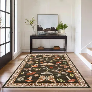 CAROMIO Schmetterlings Teppich Wohnzimmer 140x200 cm Kurzflor Dunkelbraun