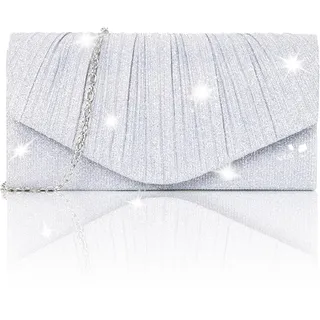 agogue Silberne Handtasche Damen Klein, Damen tasche Damen-Clutches Tasche Silber Damen Clutch Silber Glitzer für Neujahrsball Party und Hochzeit Silberhochzeit Geschenk