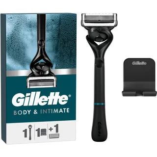 Gillette Body & Intimate Nassrasierer Herren, Rasierer + 1 Rasierklinge, mit Duschaufhänger für einfache Aufbewahrung, Geschenk für Männer
