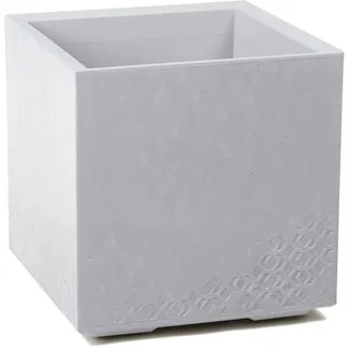 LAMELA Pflanzkübel mit Rollen 40 cm, 36L – Blumentopf aus Kunststoff in Betonoptik – Übertopf mit Wasserablauf – Modern für Innen & Außen - Wetterfest & Pflegeleicht, Hellgrau