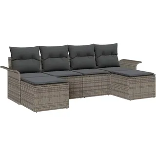 vidaXL Gartensofa-set mit Kissen 6 pcs Grau Poly-Rattan - Grau