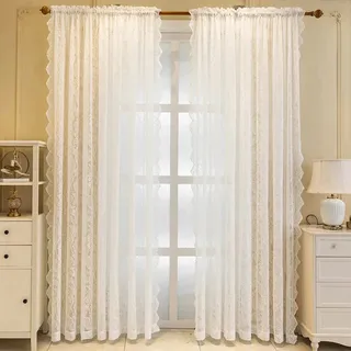 Ricemru Weiß Gardinen Spitze Vintage Landhaus Spitzenvorhang Vorhange Durchsichtig Barock Blumen Boho Spitzengardinen Transparent Dekoschal Fenstervorhang für Wohnzimmer Schlafzimmer,2 Stück 140x145