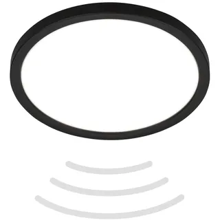 Briloner - LED Deckenlampe Bewegungsmelder IP44, LED Badlampe, Badezimmerleuchte flach, 120 Grad Erfassung, Deckenleuchte, Panel, Badezimmerlampe, 29x3 cm, Schwarz