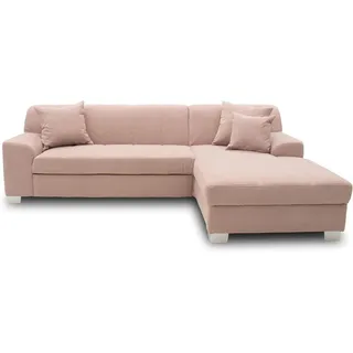 DOMO. collection Ecksofa Capri, Sofa in L-Form, Longchair rechts mit Schlaffunktion, Couch, Polsterecke, Eckcouch, Schlafsofa 239 x 152 x 75 cm (BxTxH), rosa