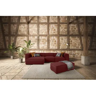 W.Schillig Ecksofa »around-the-block« mit eleganter Biese, mit Federkern, Breite 341 cm, rot