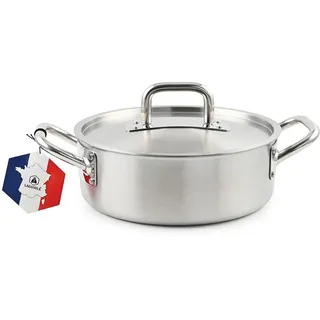 LAGUIOLE, Triplex Dutch Oven 28 x 11 cm Triplex Edelstahl 304/Aluminium/430, Fassungsvermögen 6 Liter, kompatibel mit allen Herdarten einschließlich Induktion, einfache Reinigung, silberfarben