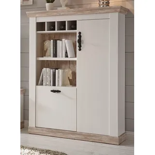 Highboard "Rovola" Pinie weiß / Oslo Pinie Landhaus Kommode 105 x 146 cm - Weiß, Naturbelassen