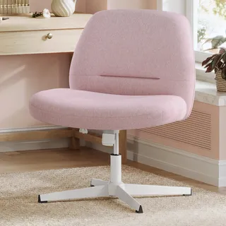 SONGMICS HOME Schneidersitz Stuhl, Schminkstuhl, Drehstuhl ohne Armlehnen, Schreibtischstuhl, breite Sitzfläche, modern, mit Kreuzfuß, höhenverstellbar, Wippfunktion, pastellrosa OBG046R01
