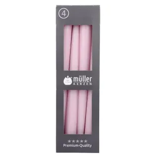 Müller Kerzen Spitzkerzen, rosa, Gepresste Stabkerzen mit konisch geformten Fuß, 1 Packung = 4 Stück, (Ø x H): 22 x 245 mm